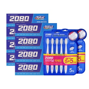 메디안 애경 2080 시그니쳐 블루 치약 125g 4입 x2 + 칫솔 미세모 10입