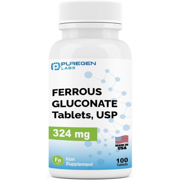 퓨어젠 <b>페로스 글루코네이트</b> 324mg 글루콘산철 Puregen Ferrous Gluconate  100정  1개
