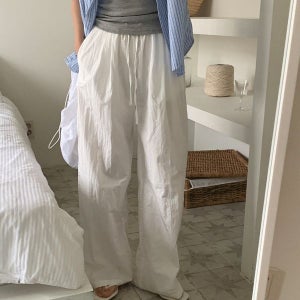 와이드팬츠 [숏ver추가][여름휴가룩] 봄 여름 와샤 나일론 바스락 밴딩팬츠 5color(여름바지/휴양지룩/ 빅사이즈/트레이닝밴딩팬츠/워터밤/ 흠뻑쇼/흠뻑쇼바지)