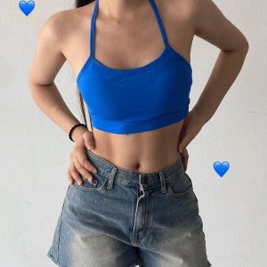 캡나시 당일출고! 캡내장대박!🌊💙🐬 3col 흠뻑쇼 워터밤옷 브라탑 홀터넥 페스티벌룩 섹시 클럽 바닷가 비치웨어 파란색 블루 크롭 패드 코발트블루 나시