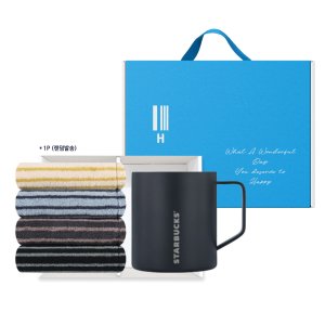 스타벅스 SS 블랙 데비 머그 414ml 호텔 핸드타올 1P (색상랜덤) 상호인쇄