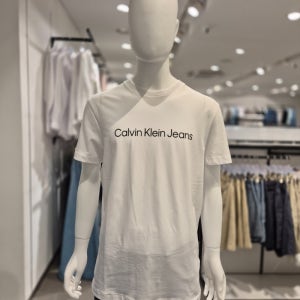[캘빈클라인 CK진] 남,여 공용 일자로고 포인트 슬림핏 반팔 티셔츠 4RAB820 YAA