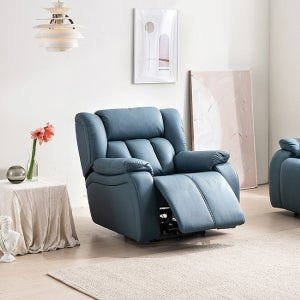 시트앤모어 요하네스 천연통가죽 목편한 경추 전동 리클라이너 1인소파 KC4118