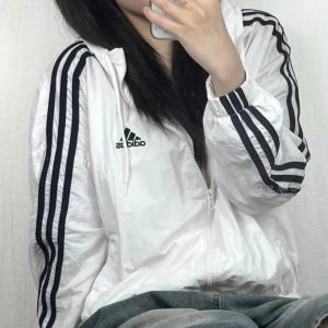 아디다스 여성 우먼스 에센셜 3S 삼선 우븐 바람막이 후드 집업 자켓