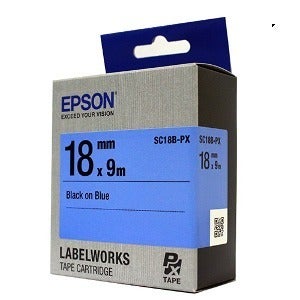 정품[엡손 라벨테이프] SC18B (18mm 파랑바탕/검정글씨)/LW-K200BL,OK730,LW-C410,OK1000P,LW-K600,LW-K460,OK500P,LW-Z900,O