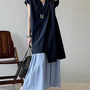 포케 언발 튜닉 블라우스 & 슬립 원피스 SET