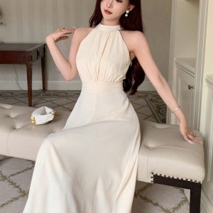 여성 솔리드 컬러 A라인 홀터 드레스, 생일, 새해 이브, 여름 선드레스