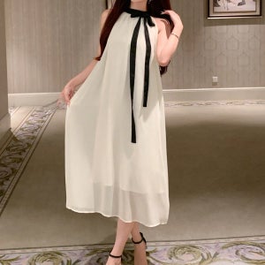 여성용 여름 엘레강스 컬러블록 브이넥 민소매 벨트 원피스, 생일, 새해 이브 프롬 드레스 선드레스