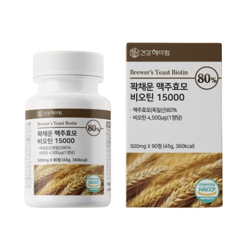 건강헤아림 꽉채운 <b>맥주효모</b> 비오틴 15000 500mg x 90정, 1개