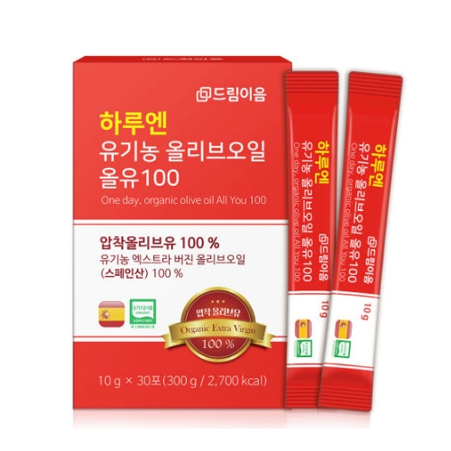대원헬스케어 드림이음 <b>하루엔</b> 유기농 올리브오일 올유 100 <b>10g</b> x 30포, 1개