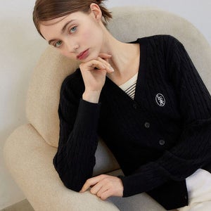 [잇터] Classic Logo Embroidery cable cardigan_Black_IIFFFCA001BK00