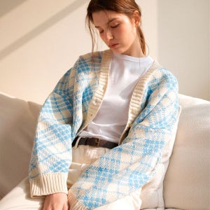 [블레티] Check Jacquard Knit Cardigan (sora)_VLCD-25-004
