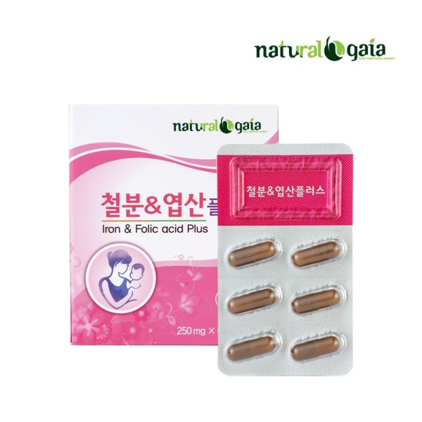 내츄럴<b>가이아</b> 철분 <b>엽산</b> 250mg 60캡슐 x1박스 캡슐 1일1회 철분제/b