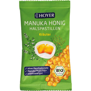 호이어 마누카 허니 인후 파스틸 허브 유기농 멘톨 30g MGO 250+ <b>목관리</b> 목소리 면역력 건강캔디