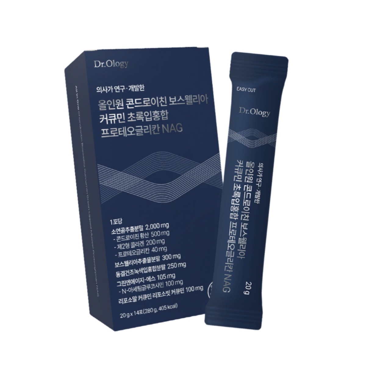 닥터올로지 올인원 <b>콘드로이친</b> 보스웰리아 커큐민 초록입홍합 프로테오글리칸 NAG 20g x 14포, 3개