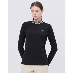 [닥스 골프 여성] 닥스골프 스테디셀러 레터 로고 체크넥 긴팔티셔츠 WNTS4D702BK