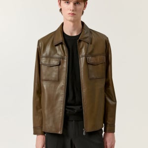 [닥스 남성] [LEATHER] 카키 램 블루종 점퍼 DMJU5DL01K2
