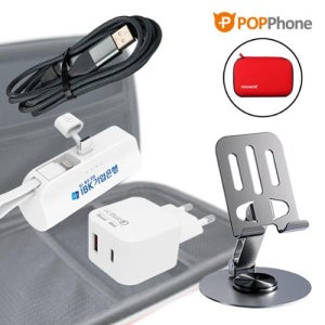 팝폰 초미니 도킹형 보조배터리 4in1초고속충전 케이블60w 360도 메탈 회전거치대스마트폰테블릿 여행용 파우치 선물 세트 CS532