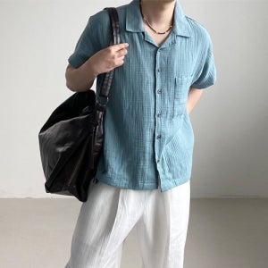 언더70 소프트 엠보 오픈카라 크롭 셔츠
