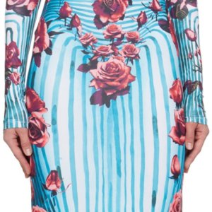 장 폴 고티에 블루 & 레드 플라워 바디 모핑 맥시 드레스 24/25-F-RO166-J551-503001