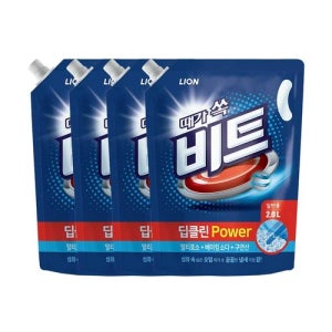 [라이온코리아]비트 딥클린 파워 액체 세탁세제 일반용 2L 리필 4개