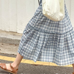 [허리밴딩/안감O]카푸 체크 롱 스커트