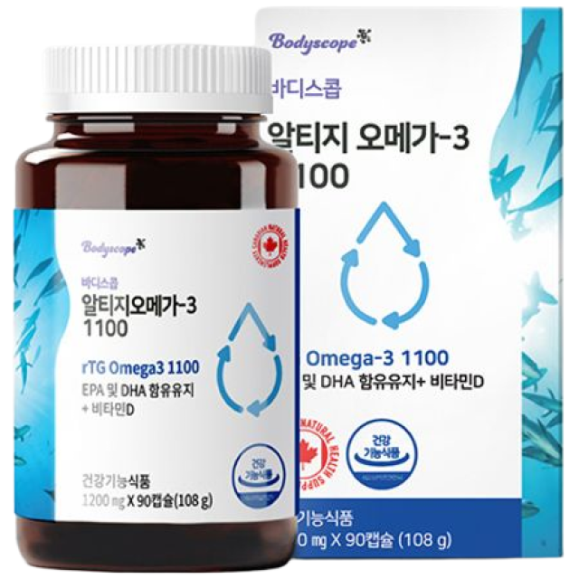 <b>바디스콥</b> 눈<b>피로</b>+건조눈+시야흐림 rTG오메가3 비타민D 90캡슐 1세트 3개월치  1개