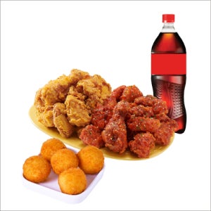 노랑통닭 (오리지널/순살)반반치킨(후라이드/양념)+오리지널치즈볼+콜라1.25L