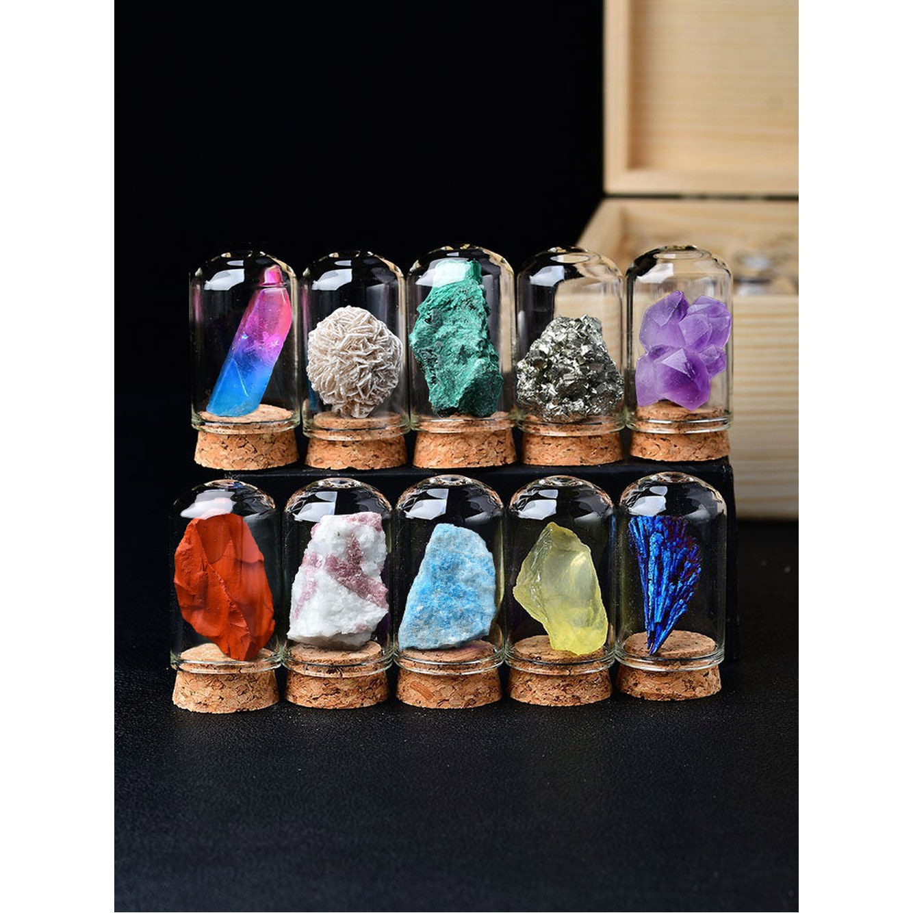 전시 크리스탈 희귀 장 수집 광물 <b>비스무트</b> 원목케이스