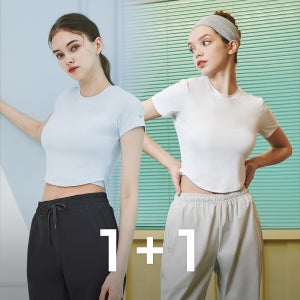 필라테스상의긴팔 라운드 크롭 숏 슬리브 추리닝 연예인운동복 1+1