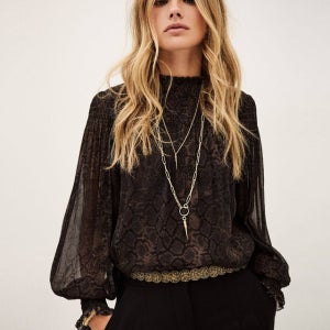 [바쉬] 브라운 패턴 긴팔블라우스 SIBL5F014W2