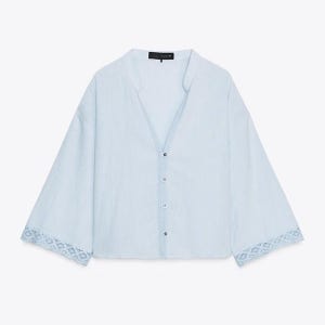 자라 레이스 브이넥 와이드 슬리브 크롭 셔츠 8086/730 SKY BLUE_P0188086730SKYBLUE