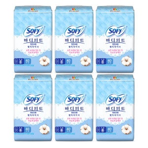 쏘피 쏘피 바디피트 천연코튼 팬티라이너 롱(무향) 40P x 6개