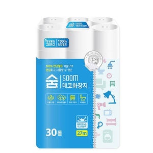 [쇼우몰] soom숨 데코 화장지 3겹 27m 30롤 2팩 (천연펄프+무형광+비데겸용) 두루마리 휴지