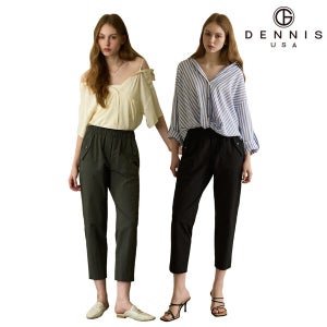 데니스골프 DENNIS (방송상품) 여성 세미 배기핏 셔링 8부 밴딩팬츠 2종세트