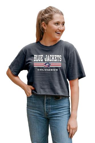 [아마존 공식]Blue 84 여성용 NHL 공식 라이선스 크롭 <b>탑</b> 티셔츠 <b>링스</b>펀 팀 색상