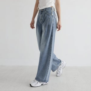 에어라이트 투 핀턱 와이드 데님 팬츠, 빼빼&플레이즈