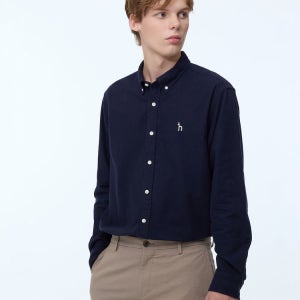 [헤지스 남성] [클리어런스][스테디셀러] 네이비 버튼다운 면 긴팔캐주얼셔츠 WHSH4D502N2