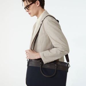 [헤지스 액세서리 남성] [스테디셀러] 브라운 체크 가죽배색 나일론 서류가방 WUBA4F886W3