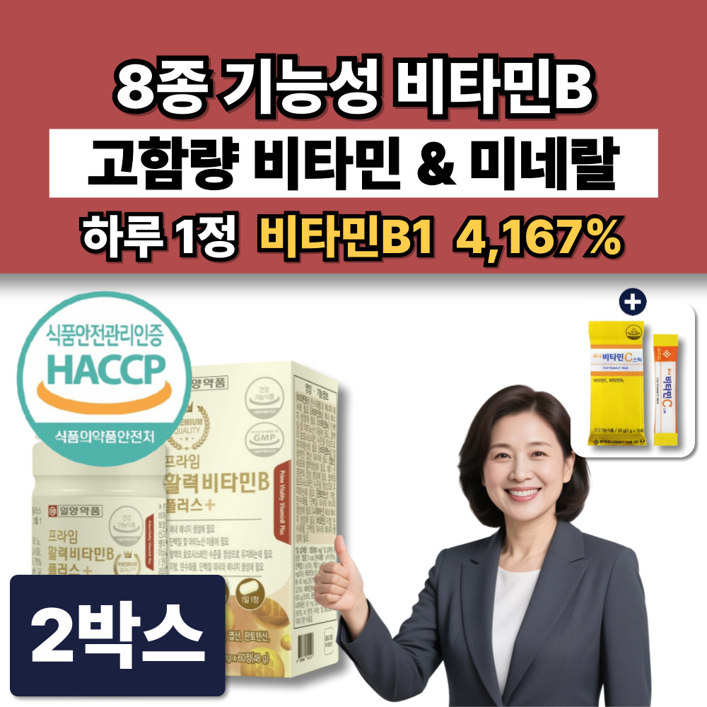 활력 복합비타민B 컴플렉스 고함량 B1 B2 B6 B12 엽산 판토텐산 나이아신 비오틴 비타민B군 영양제  2박스  60정