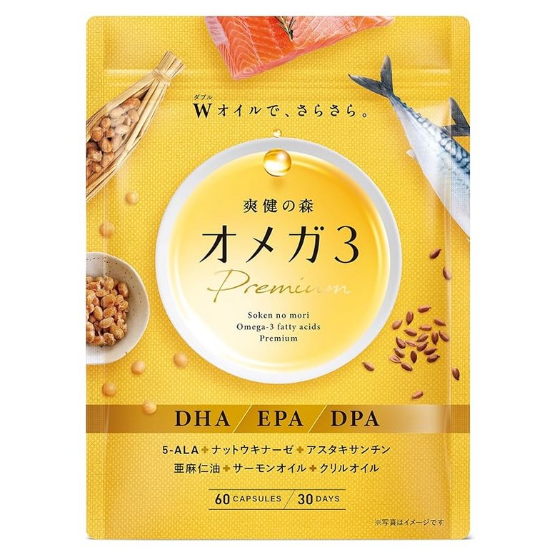 소켄의 숲 오메가3 Premium 오메가3 피쉬오일 <b>DHA EPA DPA</b> 나토키나아제 고배합 아스타잔틴 5-<b>ALA</b> 아마인유 크릴오일 30일분 (1봉)  1개  60정