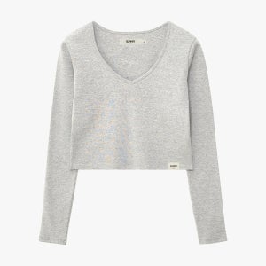 글로니,G Classic V-Neck Long Sleeve - Melange Gray