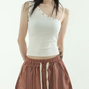 민소매/나시 스터드 언발 슬리브리스 탑