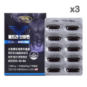 미국직수입 울트라 <b>브이</b>맨 60캡슐 x 3개 소팔매토 남자 남성 <b>옥타코사놀</b> 로르산