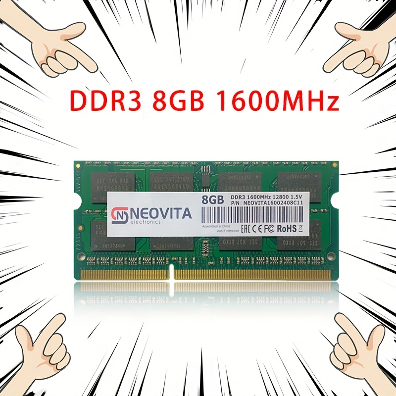 <b>NEOVITA</b> 8GB DDR3 노트북 메모리 키트, 1600MHz, 게임 및 데이터 전송 업그레이드용 <b>안정</b>적이고 효율적인 속도 보강