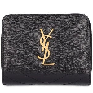 생로랑 그랑 드 뿌드르 엠보스드 레더 컴팩트 지퍼 어라운드 지갑 블랙 403723 BOW01 1000 골드 컬러 메탈 로고 스냅 버튼 72153128