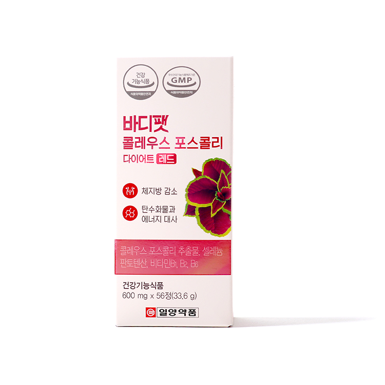 일양약품 바디팻 <b>콜레우스 포스콜리</b> 다이어트 레드 600mg x 56정, 4개