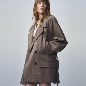 시스템 더블 브레스티드 벨티드 하프 코트 (Yellow Grey)