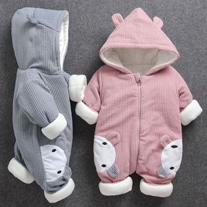 메이커키즈 [보리보리]도톰 사선 스트라이프 유아 후드우주복(66-90) 204284