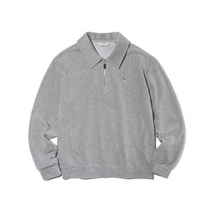 [헤지스] 24FW 그레이 멜란지 면혼방 반집업티셔츠 HZTS4D954G2